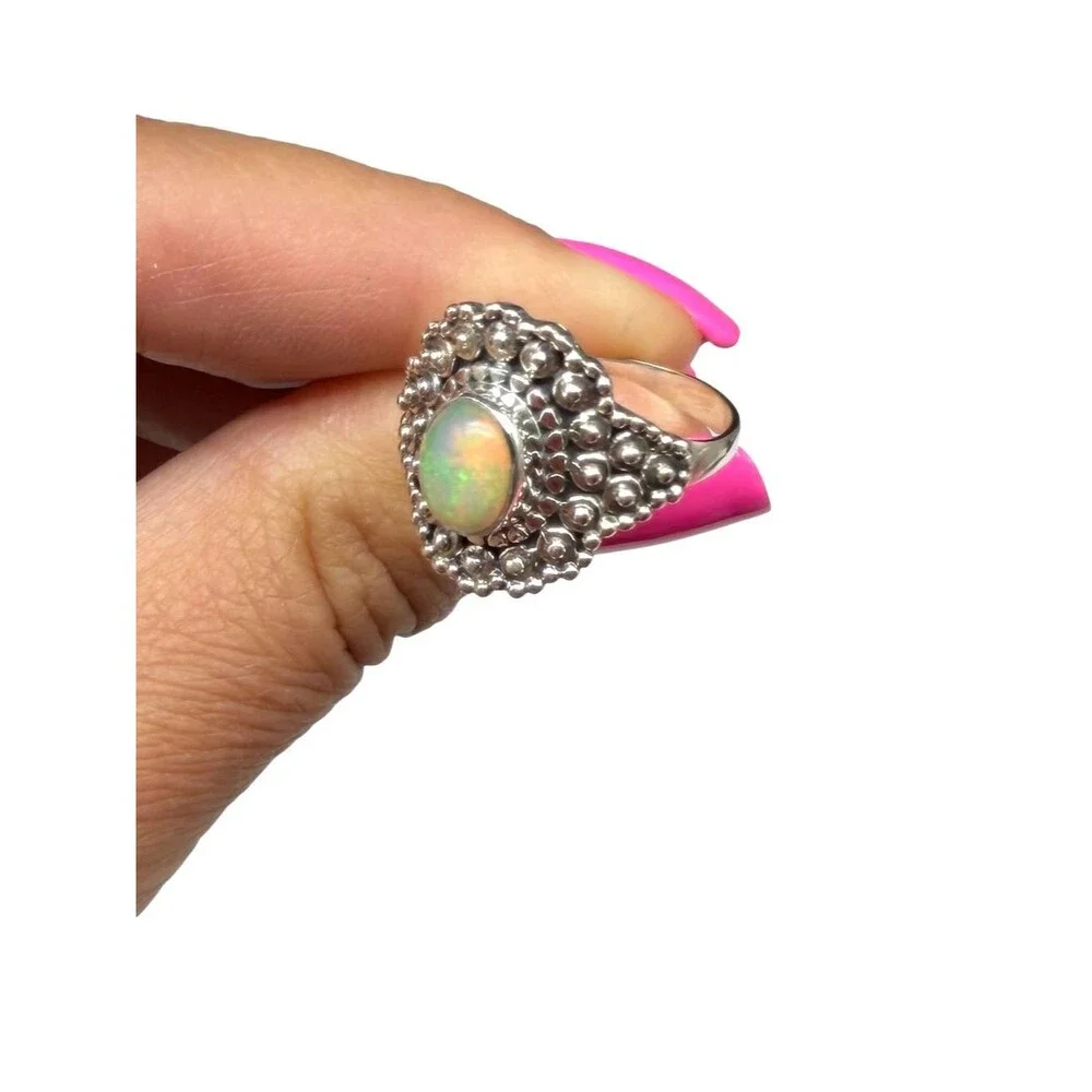 Ethiopian Fire Opal Ring Size 9 Solid 925 Sterling Silver